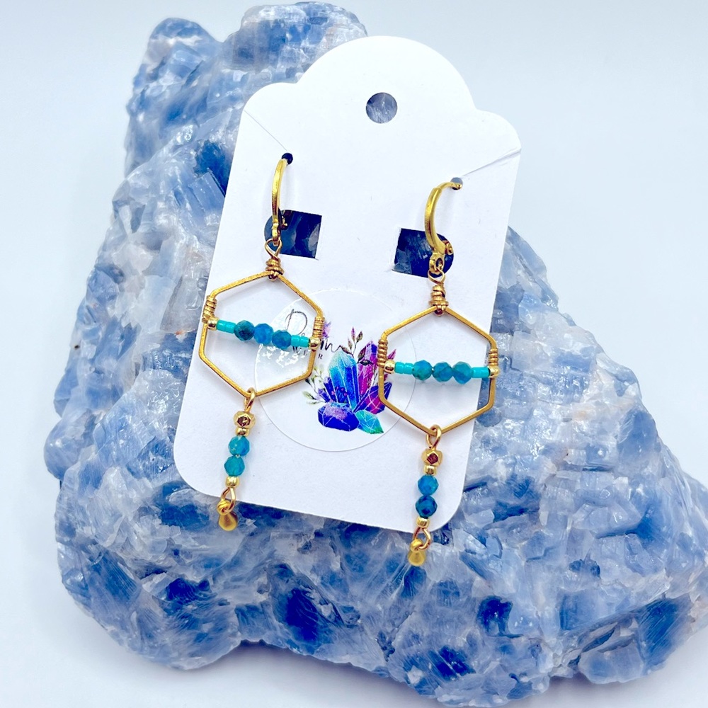 Aquamarine gold plated dangle earrings
